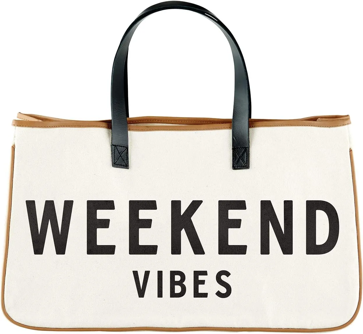 Santa Barbara Design Studio Tote Bag Hold Everything Collection Black and White 100% Cotton Canvas with Leather Handles