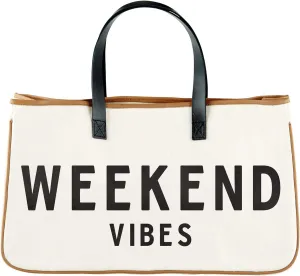 Santa Barbara Design Studio Tote Bag Hold Everything Collection Black and White 100% Cotton Canvas with Leather Handles