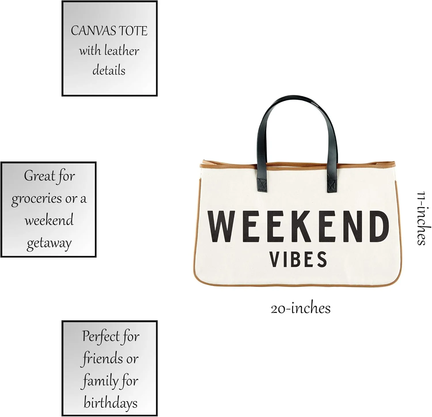 Santa Barbara Design Studio Tote Bag Hold Everything Collection Black and White 100% Cotton Canvas with Leather Handles
