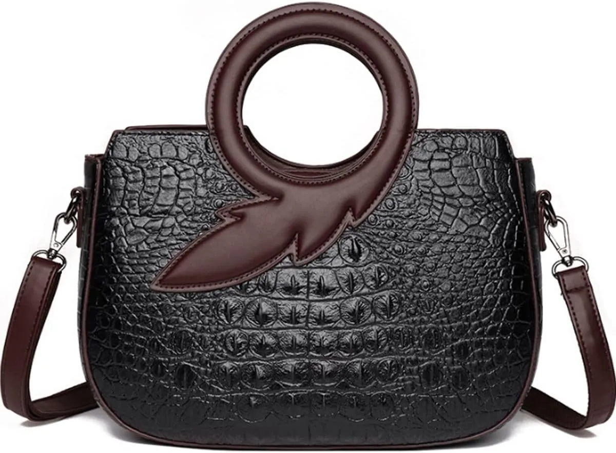 Satchel Bag for Women Crocodile-Embossed Pattern Handbag Ring Top Handle Shoulder Bag Embossed Leather Tote Purse