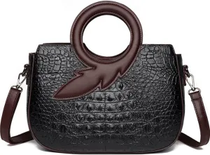 Satchel Bag for Women Crocodile-Embossed Pattern Handbag Ring Top Handle Shoulder Bag Embossed Leather Tote Purse