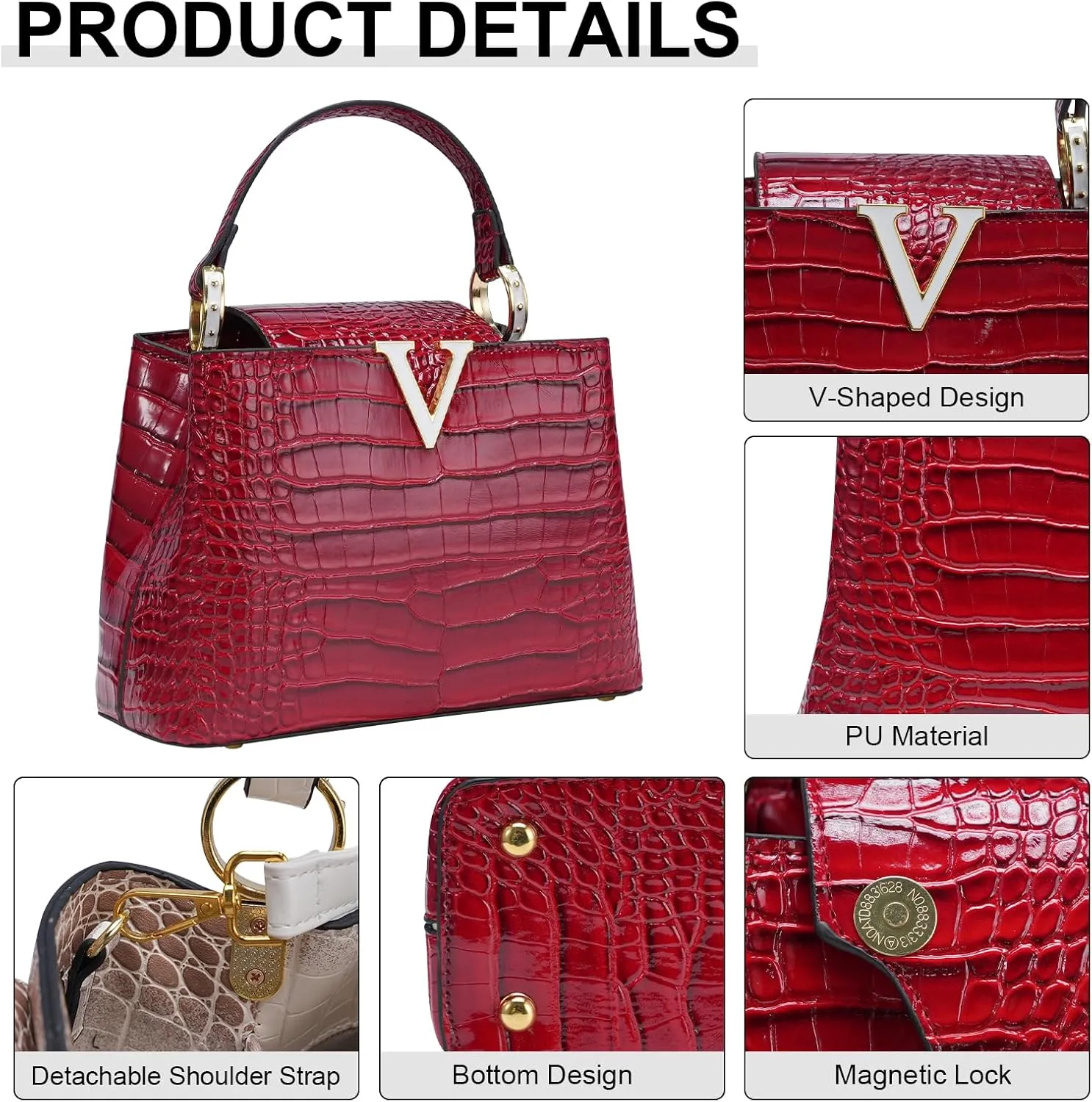 Satchel Bag for Women, Embossed Genuine Top Handle Purse Small Crossbody Handbag Women's Shoulder Tote Bag