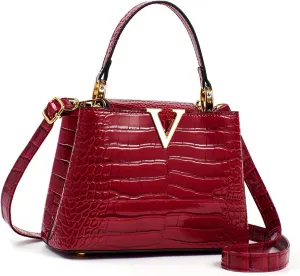 Satchel Bag for Women, Embossed Genuine Top Handle Purse Small Crossbody Handbag Women's Shoulder Tote Bag