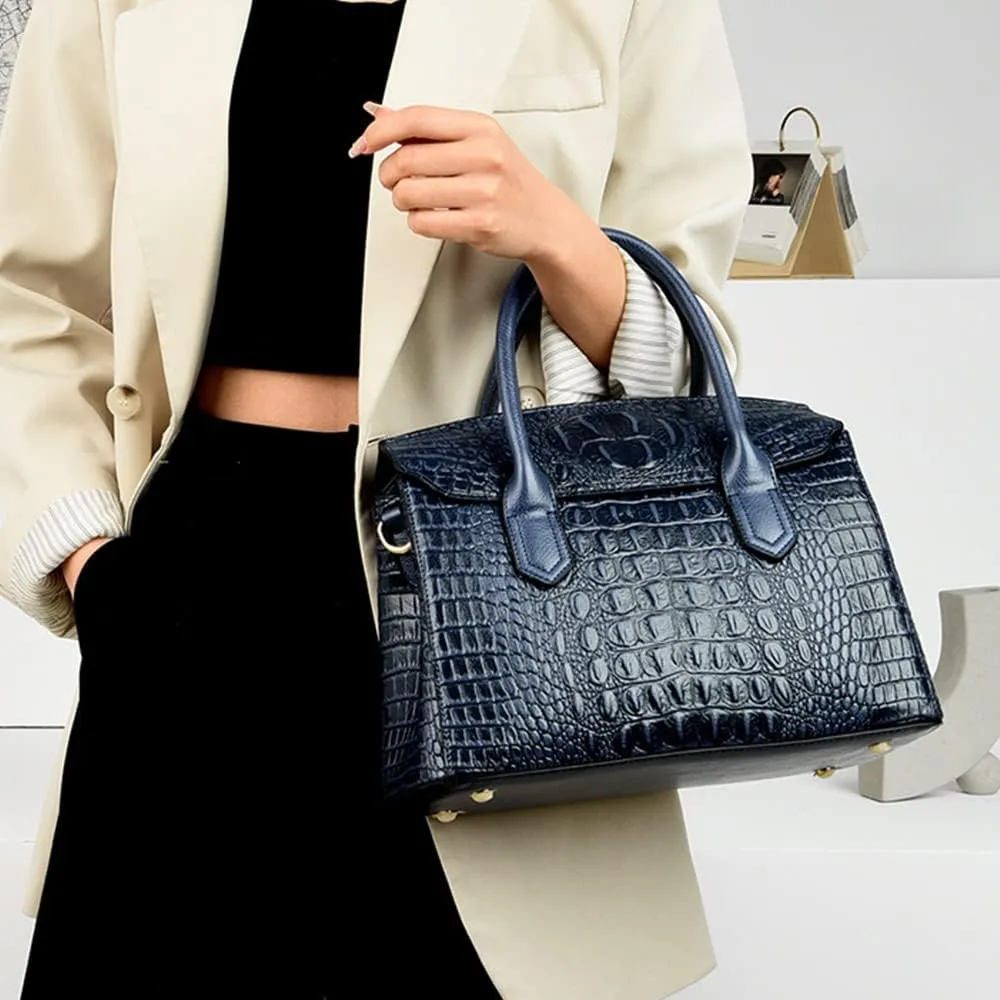 Satchel Tote Purse for Women Crocodile Pattern Embossed Top-handle Handbags Fuax Leather Shoulder Bag