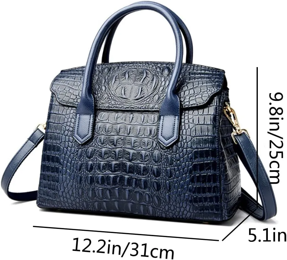 Satchel Tote Purse for Women Crocodile Pattern Embossed Top-handle Handbags Fuax Leather Shoulder Bag