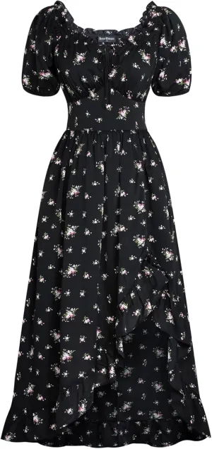 Scarlet Darkness Summer Floral Milkmaid Dress Cottagecore Corset Dress with Pockets
