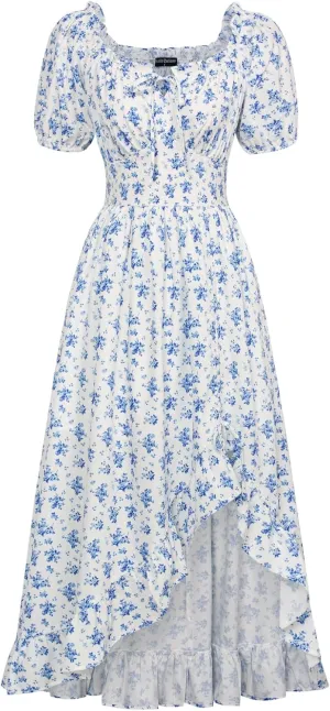 Scarlet Darkness Summer Floral Milkmaid Dress Cottagecore Corset Dress with Pockets