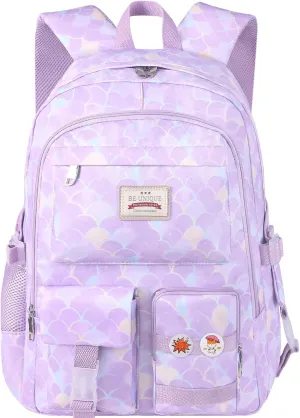 SCIONE School Backpacks for Girls - 15.6 Inch Large Mermaid Laptop Backpacks Anti Theft Primary Middle College Bookbags for Teens Girls Women Students