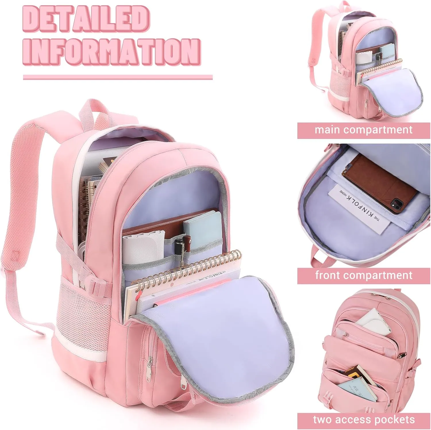 SCIONE School Backpacks for Teen Girls-Pink Laptop Backpacks 15.6 Inch Primary Middle College Bookbag Travel Daypack Bags for Teens Girls Women Students