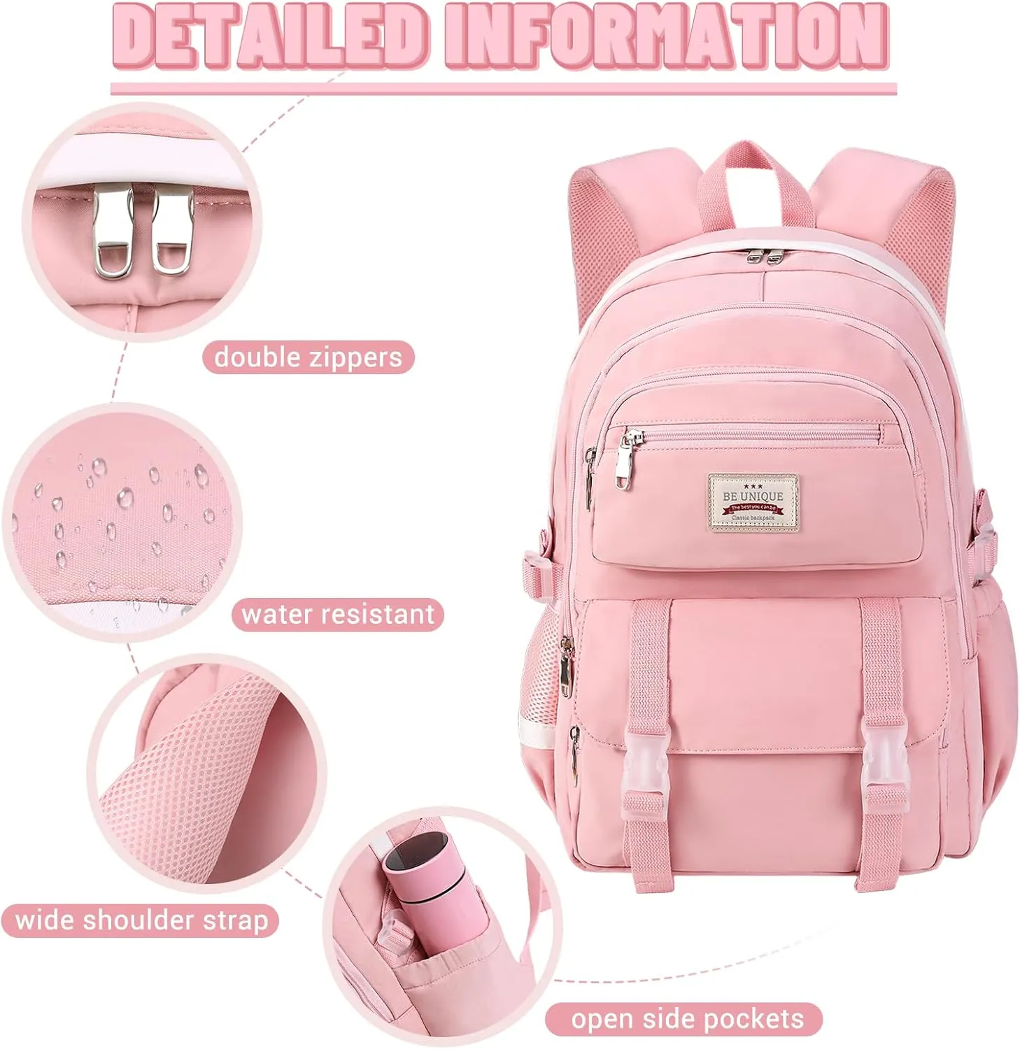 SCIONE School Backpacks for Teen Girls-Pink Laptop Backpacks 15.6 Inch Primary Middle College Bookbag Travel Daypack Bags for Teens Girls Women Students