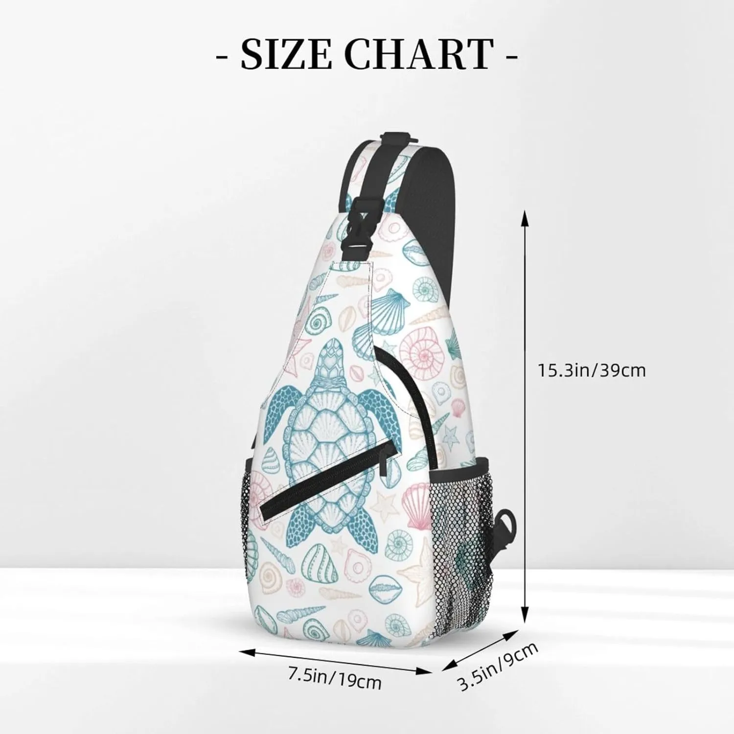 Sea Turtle Sling Bag for Women Men Coastal Sea Animal Turtle and Shells in Line Art Style Crossbody Backpack Underwater World Print Sling Backpack Casual Shoulder Bag Travel Hiking Daypack