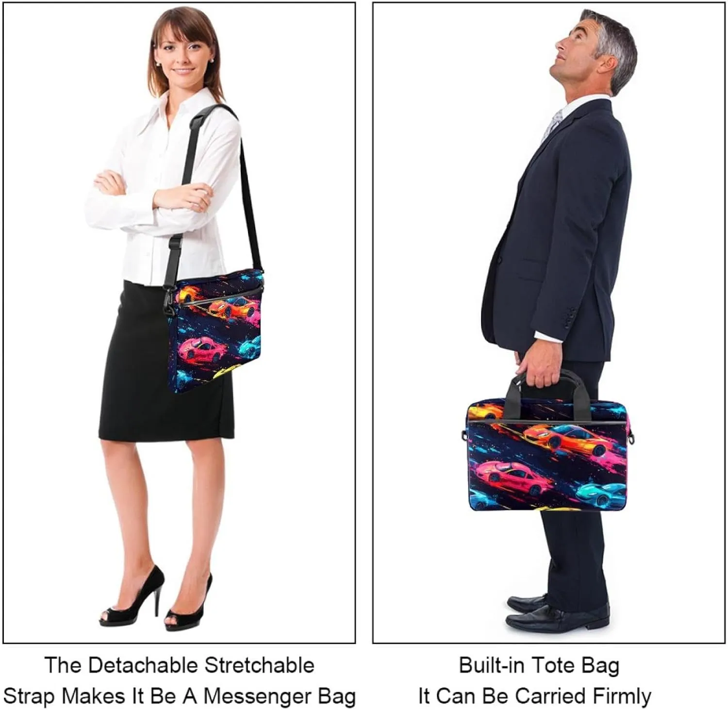Seamless Ditsy White Floral Pattern Laptop Bag Case Computer Sleeve Shoulder Messenger Bag for Work School