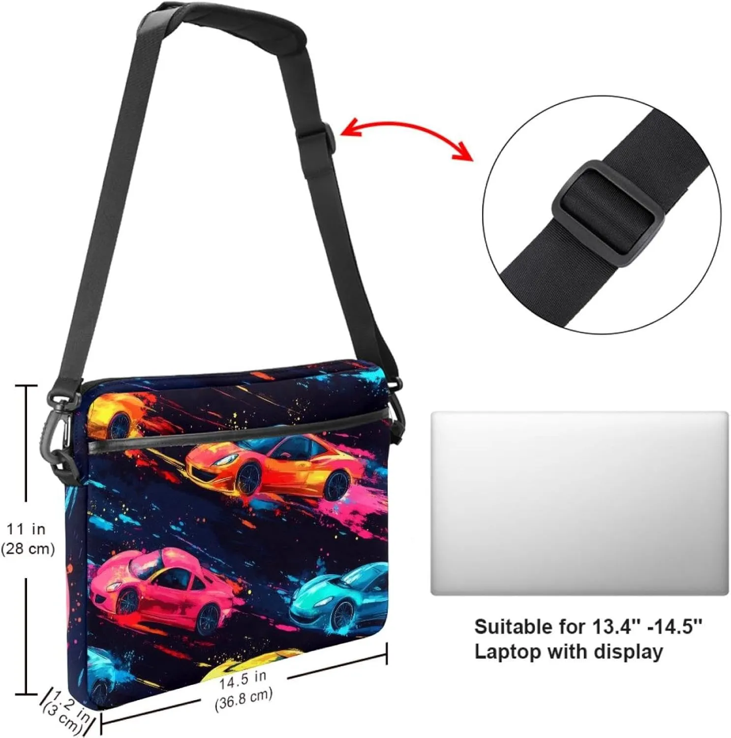 Seamless Ditsy White Floral Pattern Laptop Bag Case Computer Sleeve Shoulder Messenger Bag for Work School