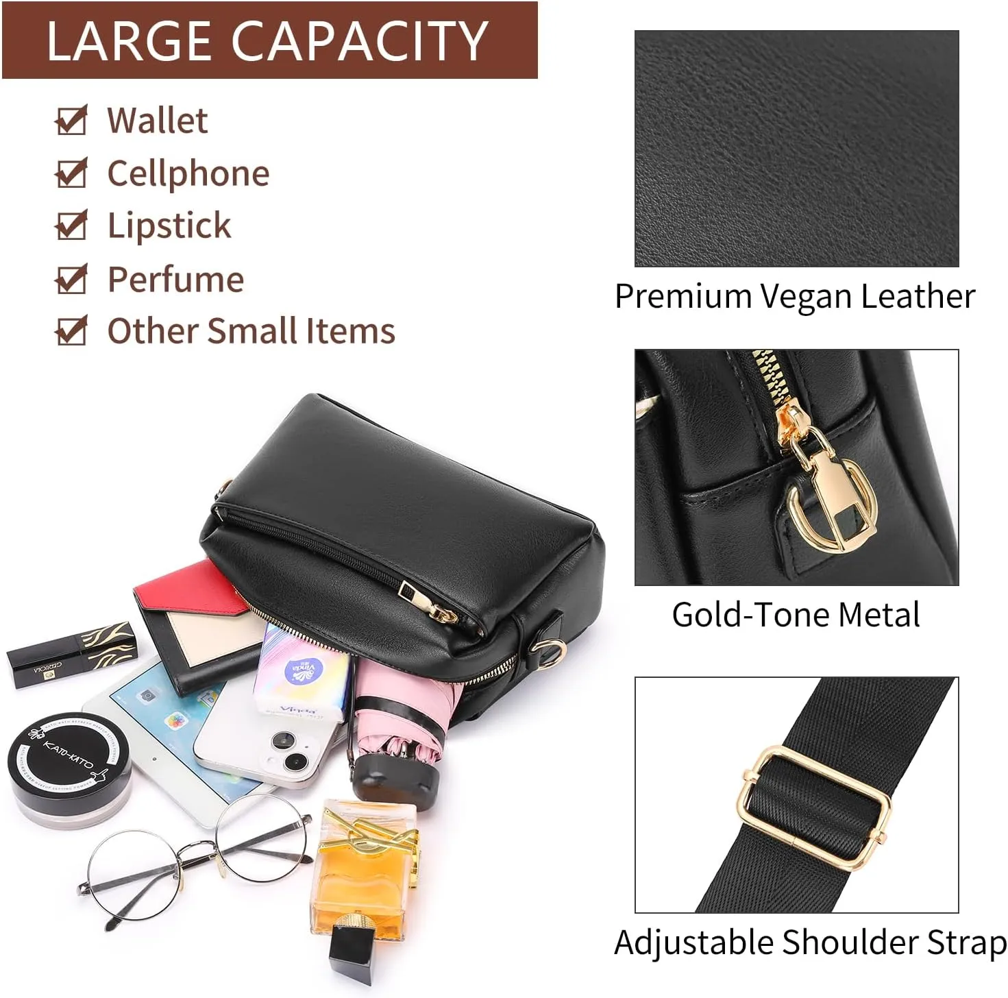 SENDEFN Crossbody Bags for Women Vegan Leather Purses Small Shoulder Handbags with Wide Strap
