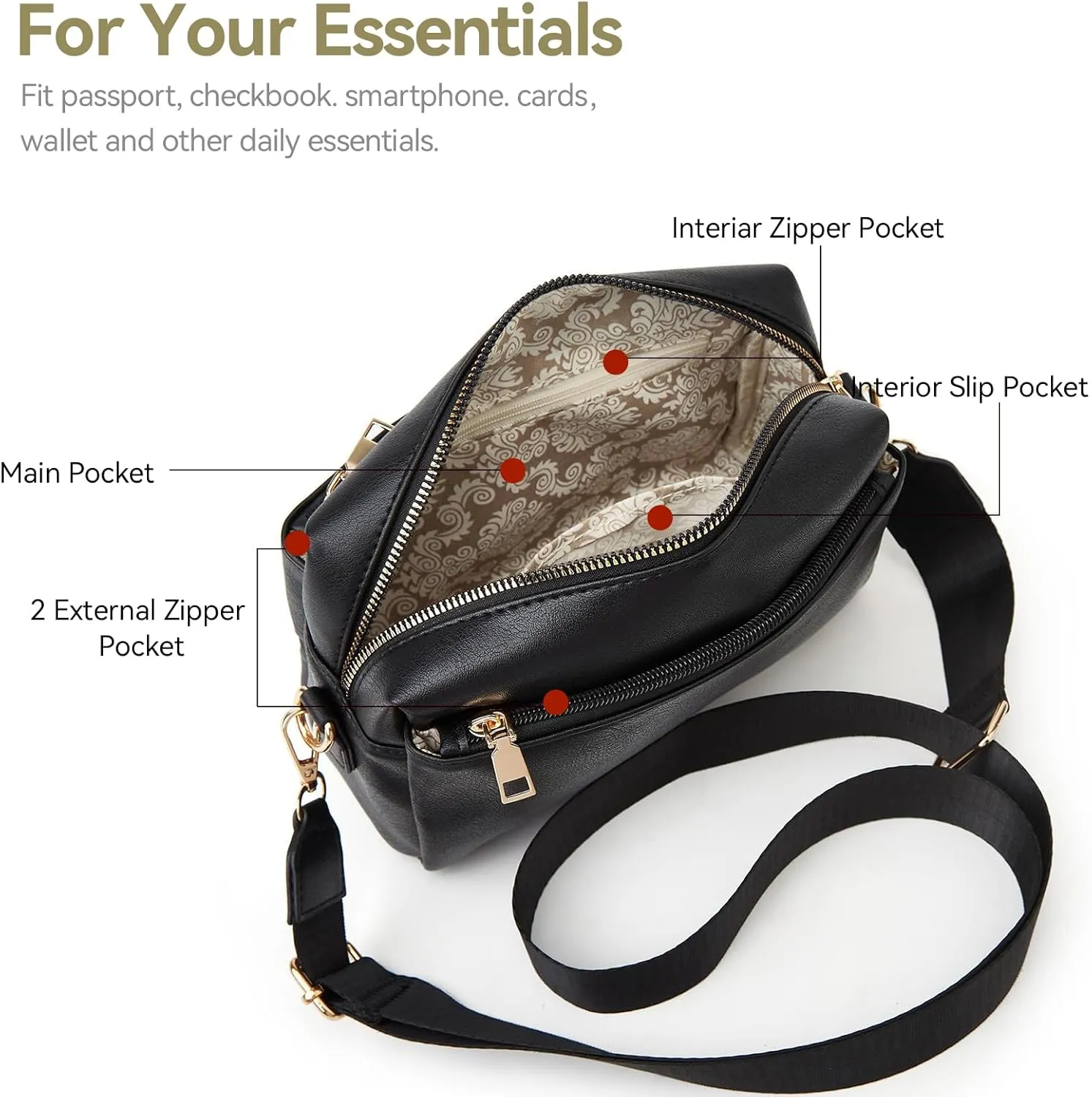 SENDEFN Crossbody Bags for Women Vegan Leather Purses Small Shoulder Handbags with Wide Strap