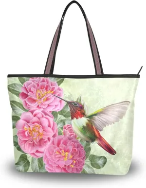 senya Red Roses And Hummingbirds Shoulder Bags Large Handle Ladies Handbag