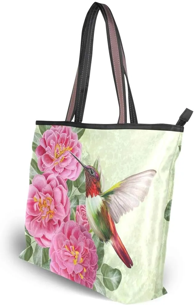 senya Red Roses And Hummingbirds Shoulder Bags Large Handle Ladies Handbag
