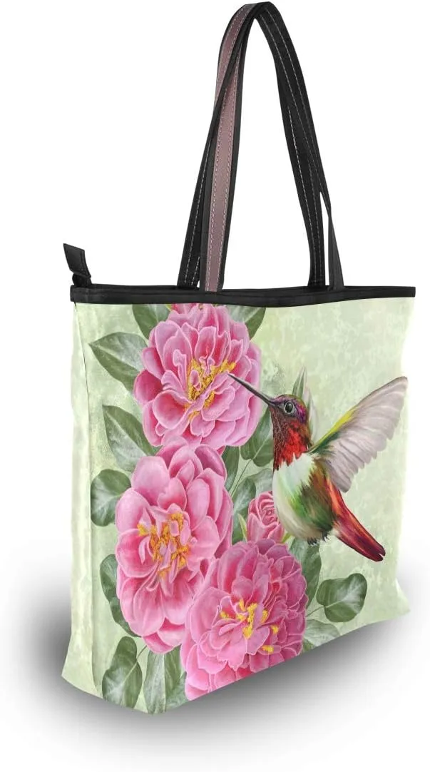 senya Red Roses And Hummingbirds Shoulder Bags Large Handle Ladies Handbag