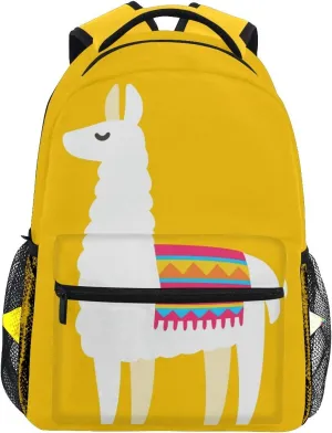 senya School Backpack Yellow Background Llama Bookbag for Boys Girls Travel Bag