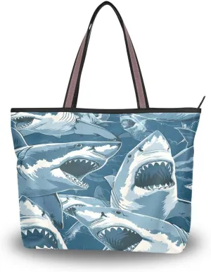 senya Woman Tote Bag Shoulder Handbag Fierce Sharks for Work Travel Business Beach Shopping