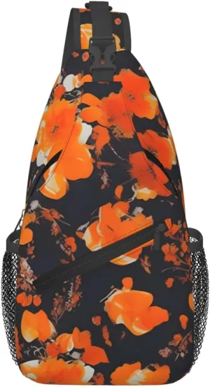 Set Of Ornate Floral Print Sling Bag Crossbody Backpack For Women Men Hiking Travel Over The Shoulder Multipurpose Bag