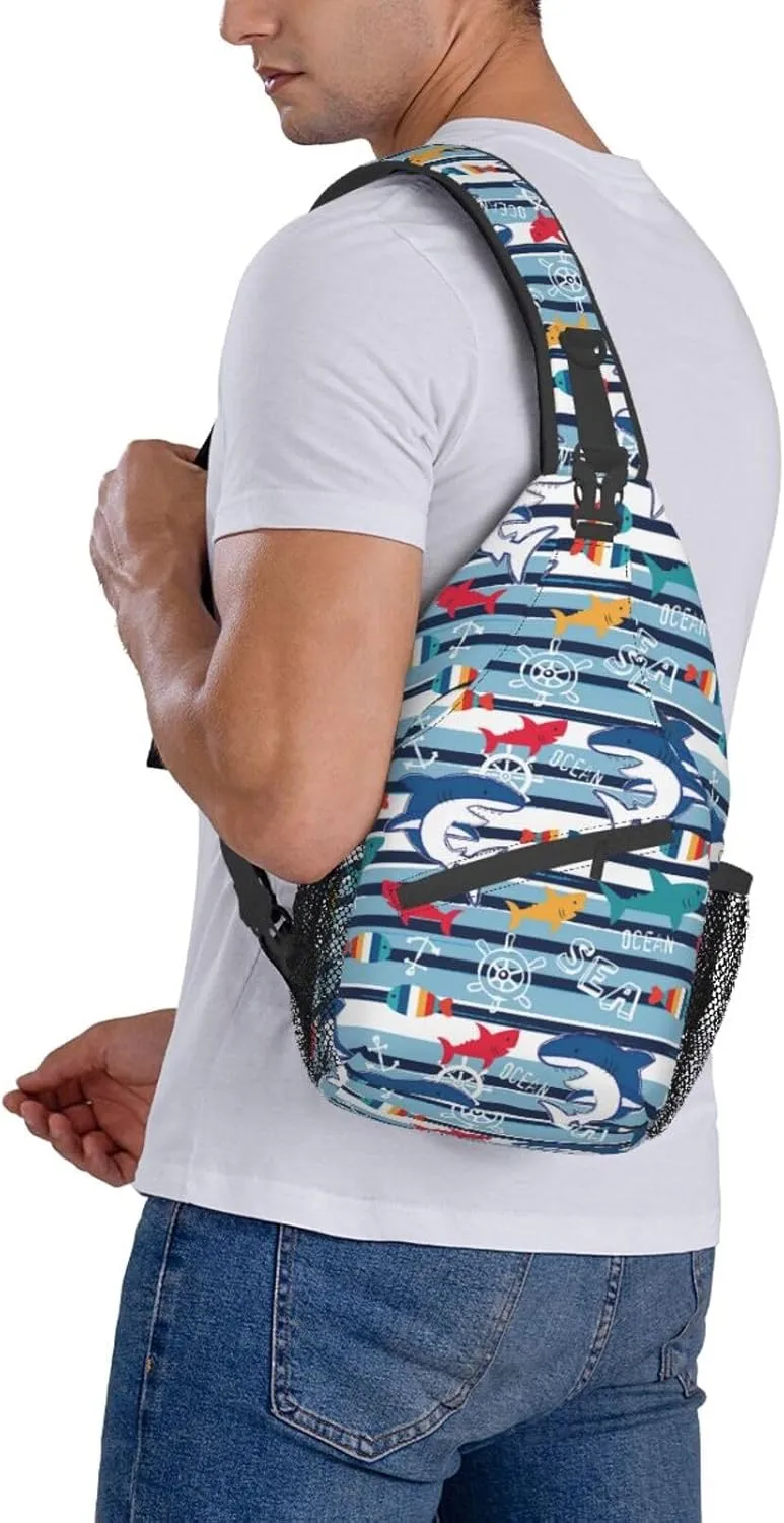 Shark Sling Backpack Chest Bag Crossbody Shoulder Bag Gym Cycling Travel Hiking Daypack For Men Women
