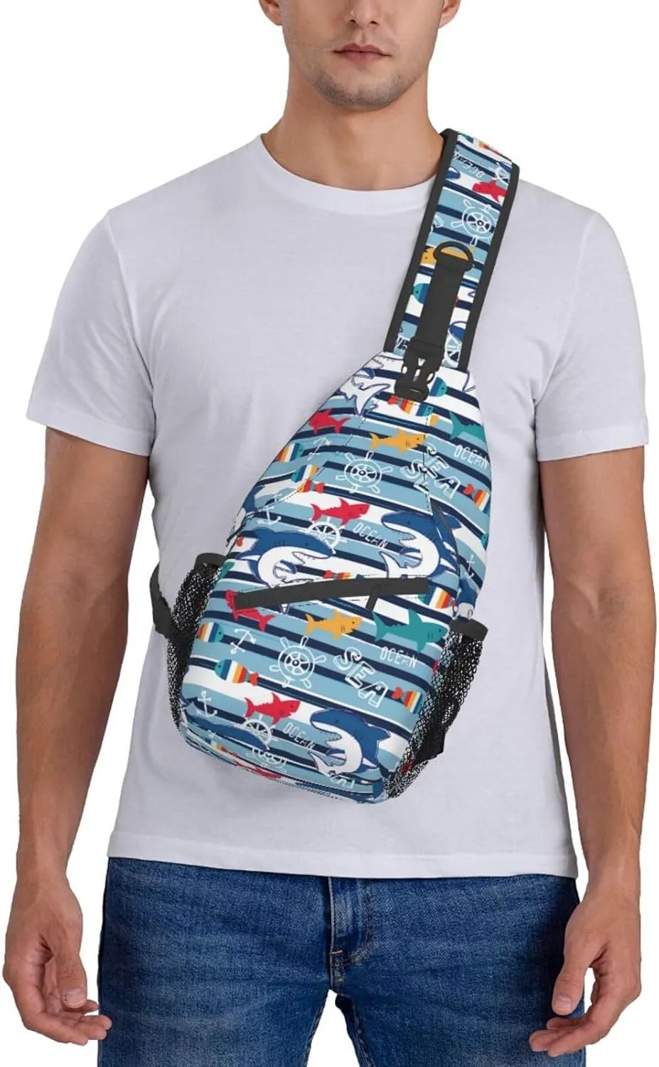 Shark Sling Backpack Chest Bag Crossbody Shoulder Bag Gym Cycling Travel Hiking Daypack For Men Women