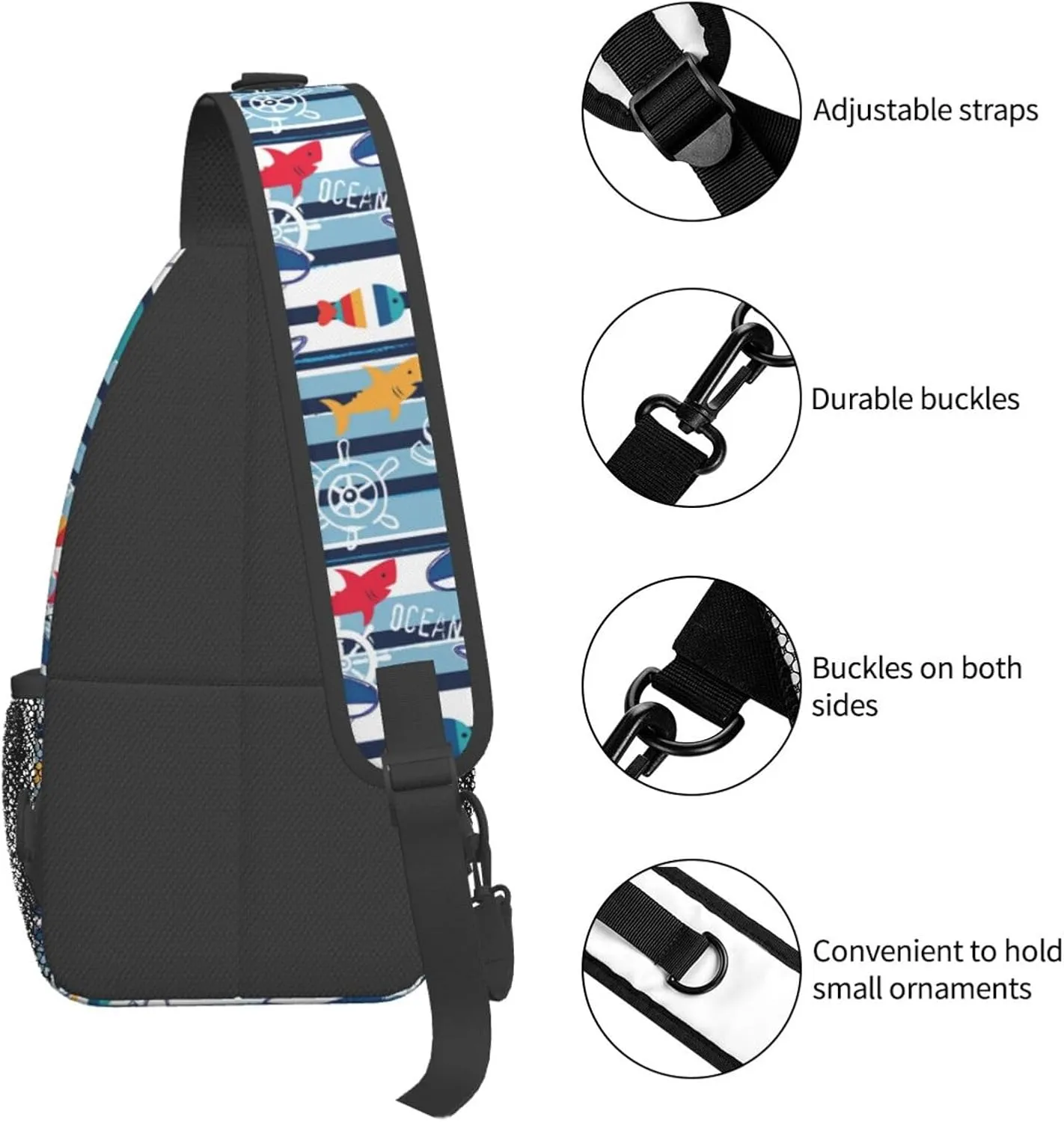 Shark Sling Backpack Chest Bag Crossbody Shoulder Bag Gym Cycling Travel Hiking Daypack For Men Women