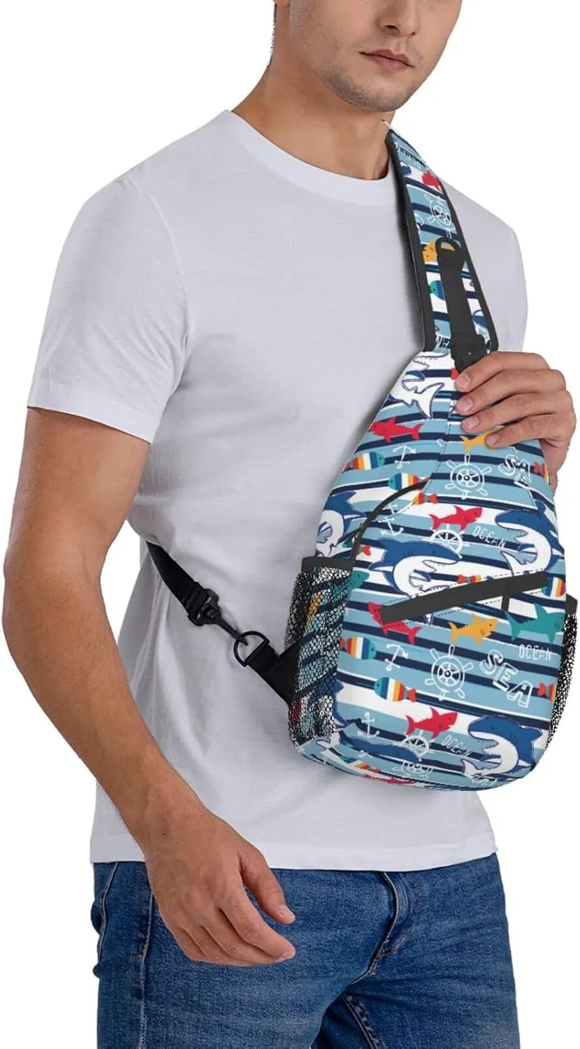 Shark Sling Backpack Chest Bag Crossbody Shoulder Bag Gym Cycling Travel Hiking Daypack For Men Women