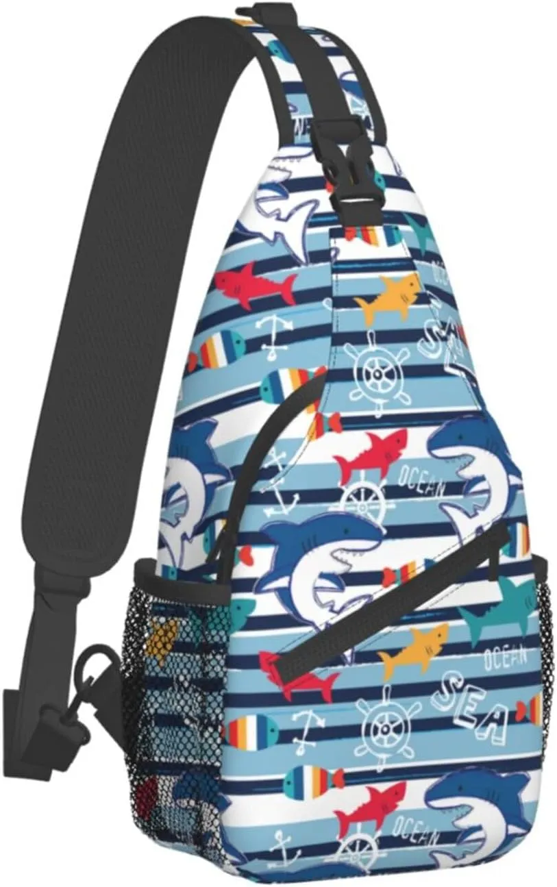 Shark Sling Backpack Chest Bag Crossbody Shoulder Bag Gym Cycling Travel Hiking Daypack For Men Women