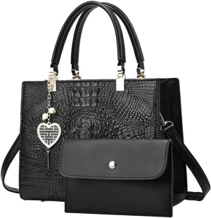 Shiny Crocodile-Print Large Capacity Work Tote Bags for Women - Stylish Croc Embossed Leather Handbag, Spacious Top-Handle Designer Shoulder Tote for Office and Travel