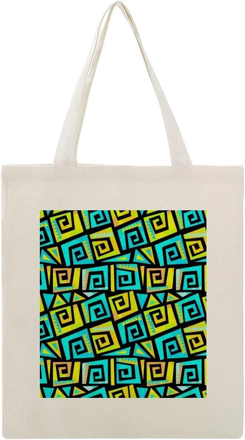 Shopping Tote Bag, Insulated Cooler Thermal Reusable Bag Lunch Box Portable Handbag Made in USA Print Graffiti Geometric Motif, Funky Style Yellow and Turquoise Swirls