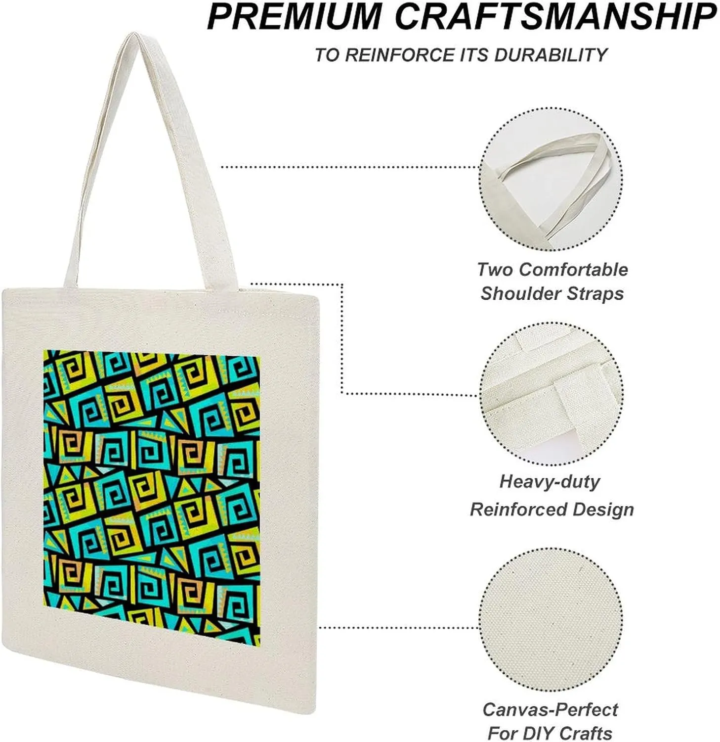 Shopping Tote Bag, Insulated Cooler Thermal Reusable Bag Lunch Box Portable Handbag Made in USA Print Graffiti Geometric Motif, Funky Style Yellow and Turquoise Swirls