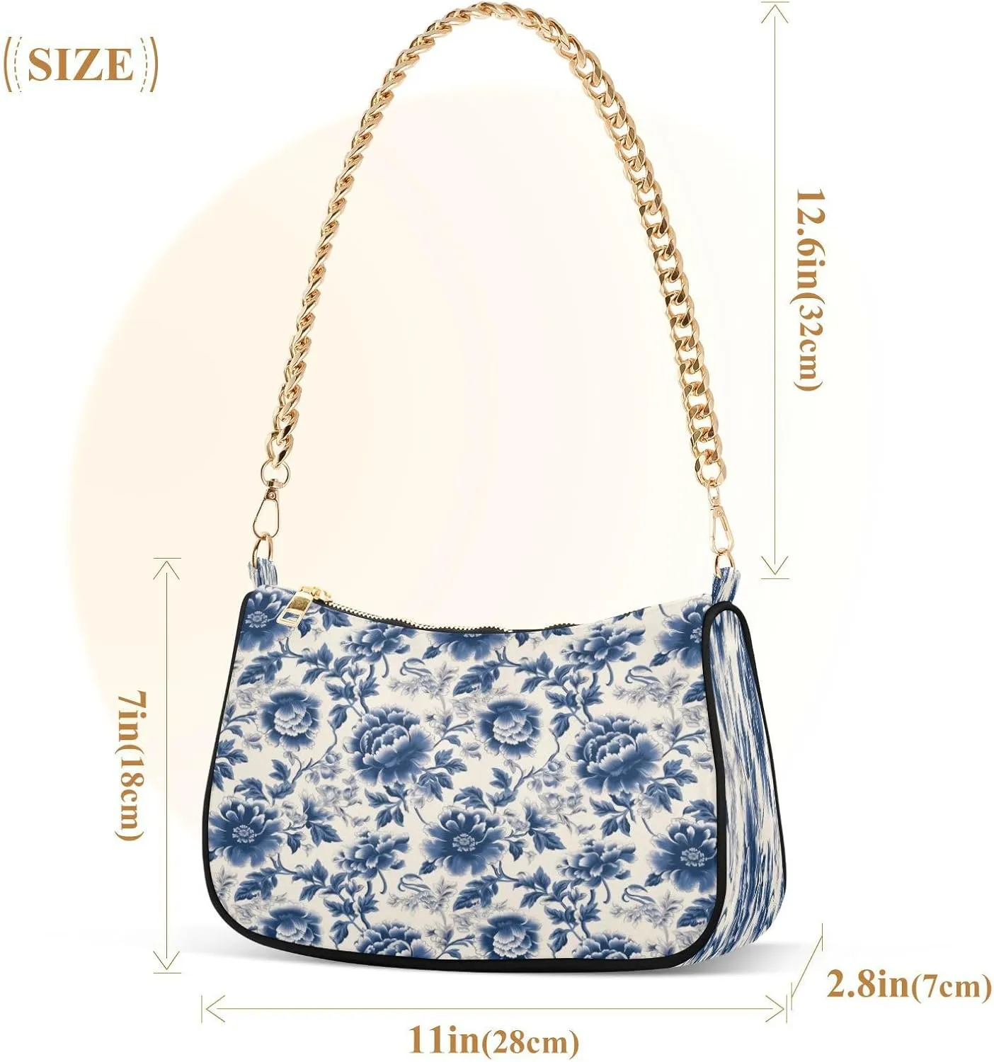 Shoulder Bags for Women Flower Floral Hobo Tote Handbag Small Clutch Purse with Zipper Closure