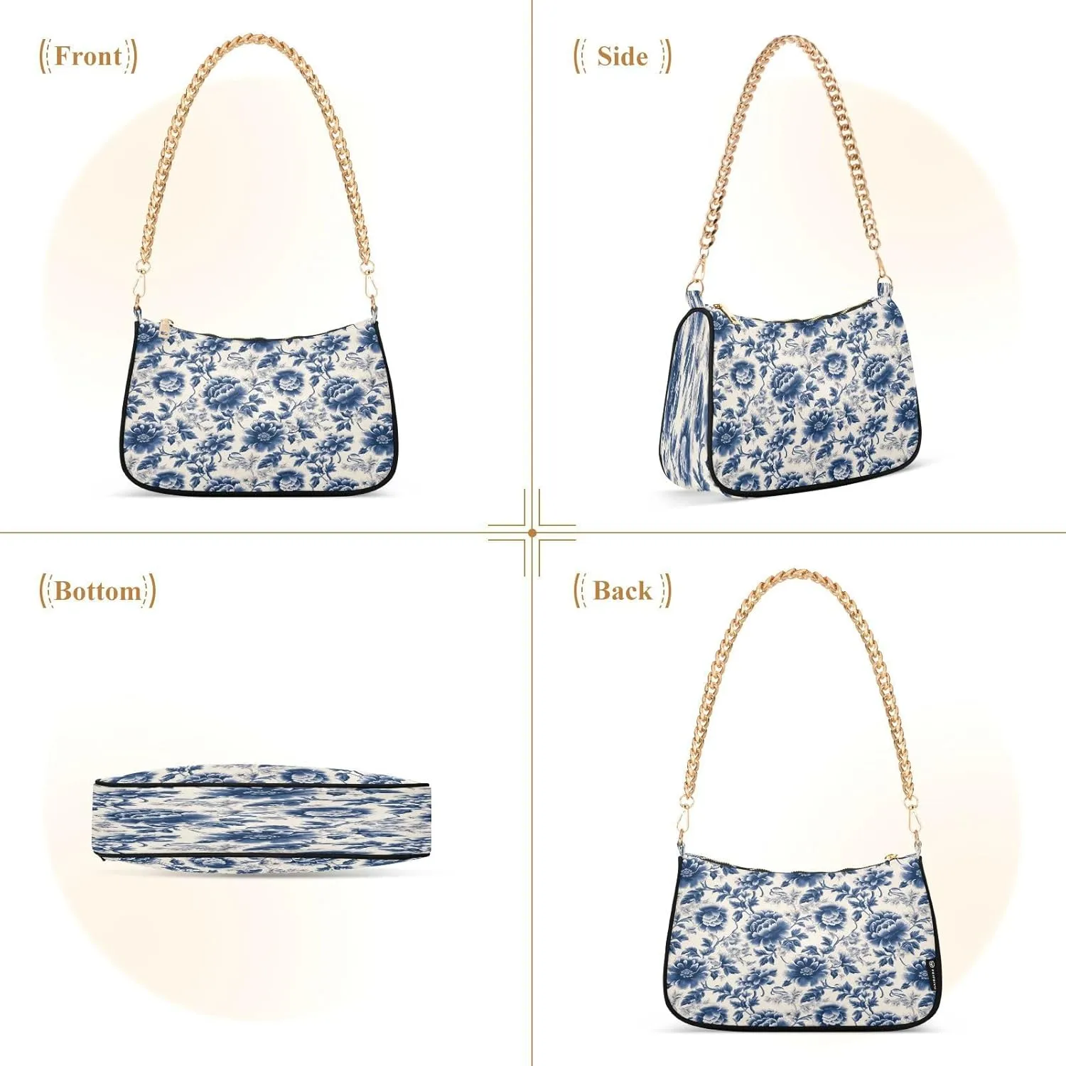 Shoulder Bags for Women Flower Floral Hobo Tote Handbag Small Clutch Purse with Zipper Closure