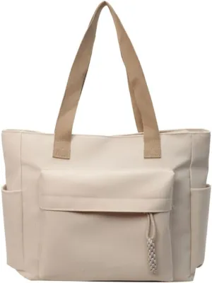 Simple Solid Color Shoulder Bag with Multiple Pockets Casual Large Capacity Womens Fashion Zippered Handbag School Bag