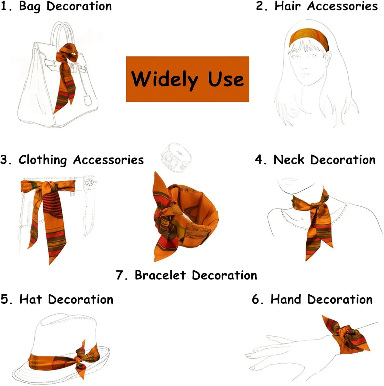 Skinny Scarf for Women Bag Handbag Handle Silky Ribbon Scarf Bandeau Hairband Headband Neckerchief Neck Scarves