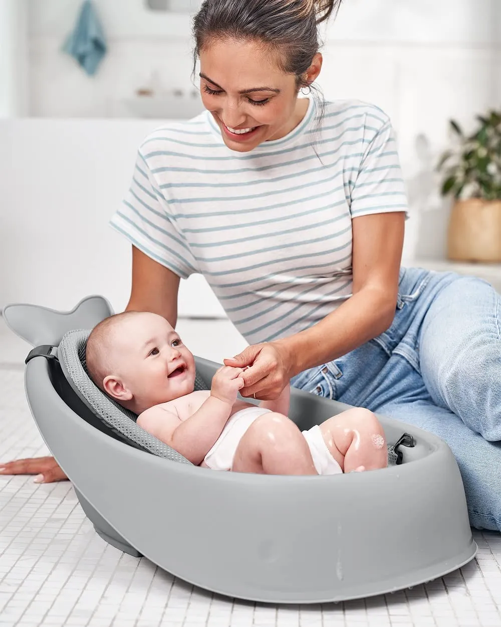 Skip Hop Infant Bath Tub 3-Stage Grow With Baby Smart Sling MOBY Bathtub Grey Age 0 