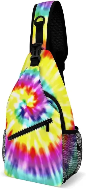 Sling Backpack,Travel Hiking Daypack Pattern Rope Crossbody Shoulder Bag, (for Unique Tye Dye Art)
