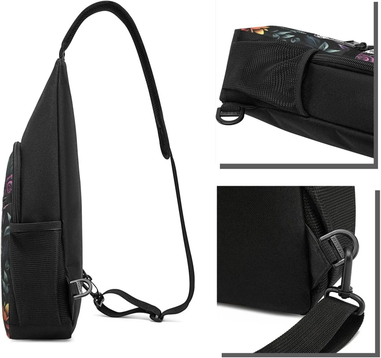 Sling Bag Backpack for Men Women Crossbody Sugar Skulls Floral Flowers Chest Bag Crossbody Bag for Travel Sport Running