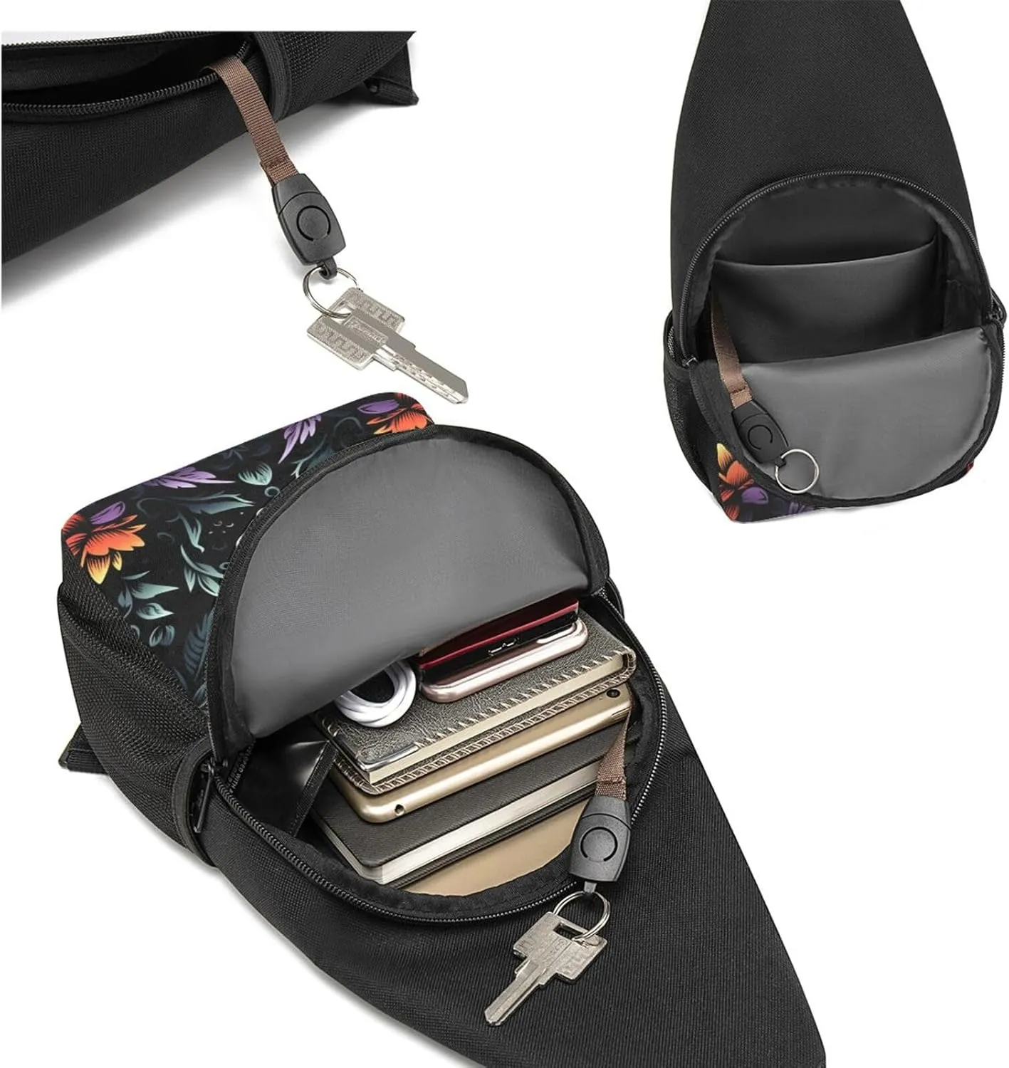 Sling Bag Backpack for Men Women Crossbody Sugar Skulls Floral Flowers Chest Bag Crossbody Bag for Travel Sport Running