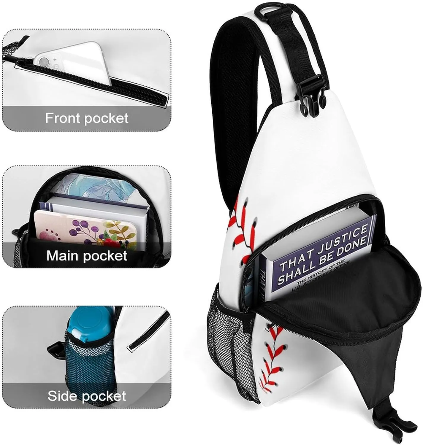 Sling Bag Baseball Background Crossbody Backpack with Anti Theft Stitching Adjustable Shoulder Bag for Travel,Hiking,Cycling,Camping