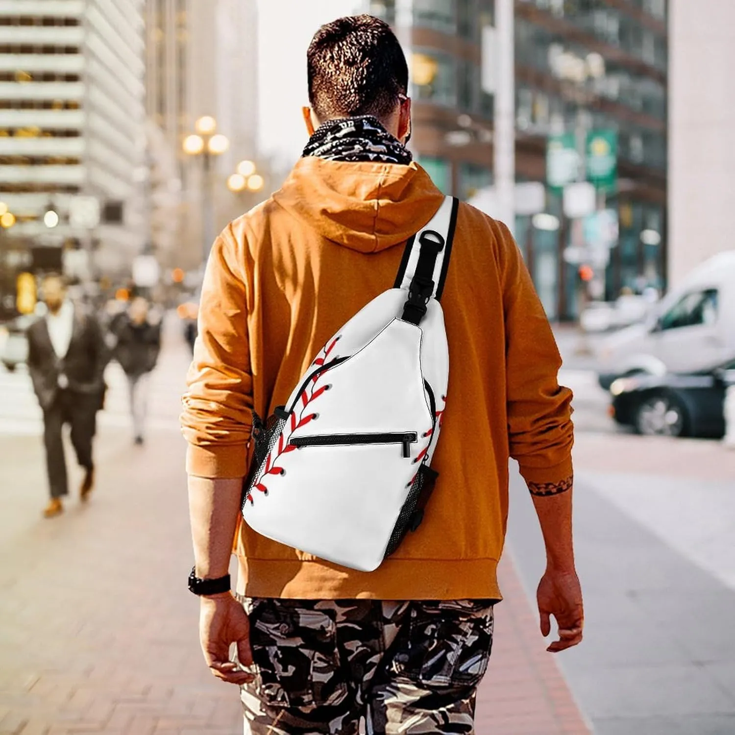 Sling Bag Baseball Background Crossbody Backpack with Anti Theft Stitching Adjustable Shoulder Bag for Travel,Hiking,Cycling,Camping