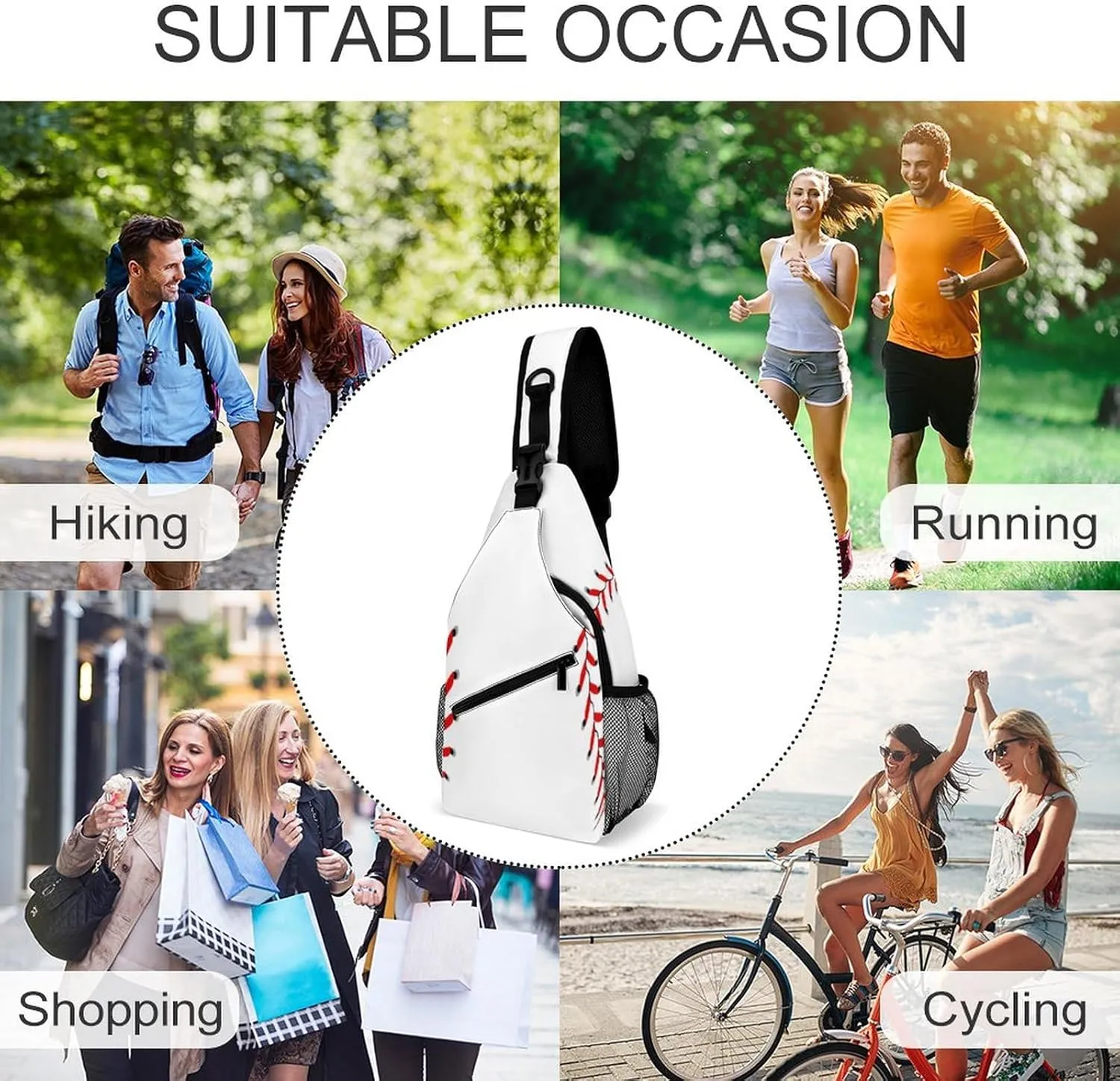 Sling Bag Baseball Background Crossbody Backpack with Anti Theft Stitching Adjustable Shoulder Bag for Travel,Hiking,Cycling,Camping