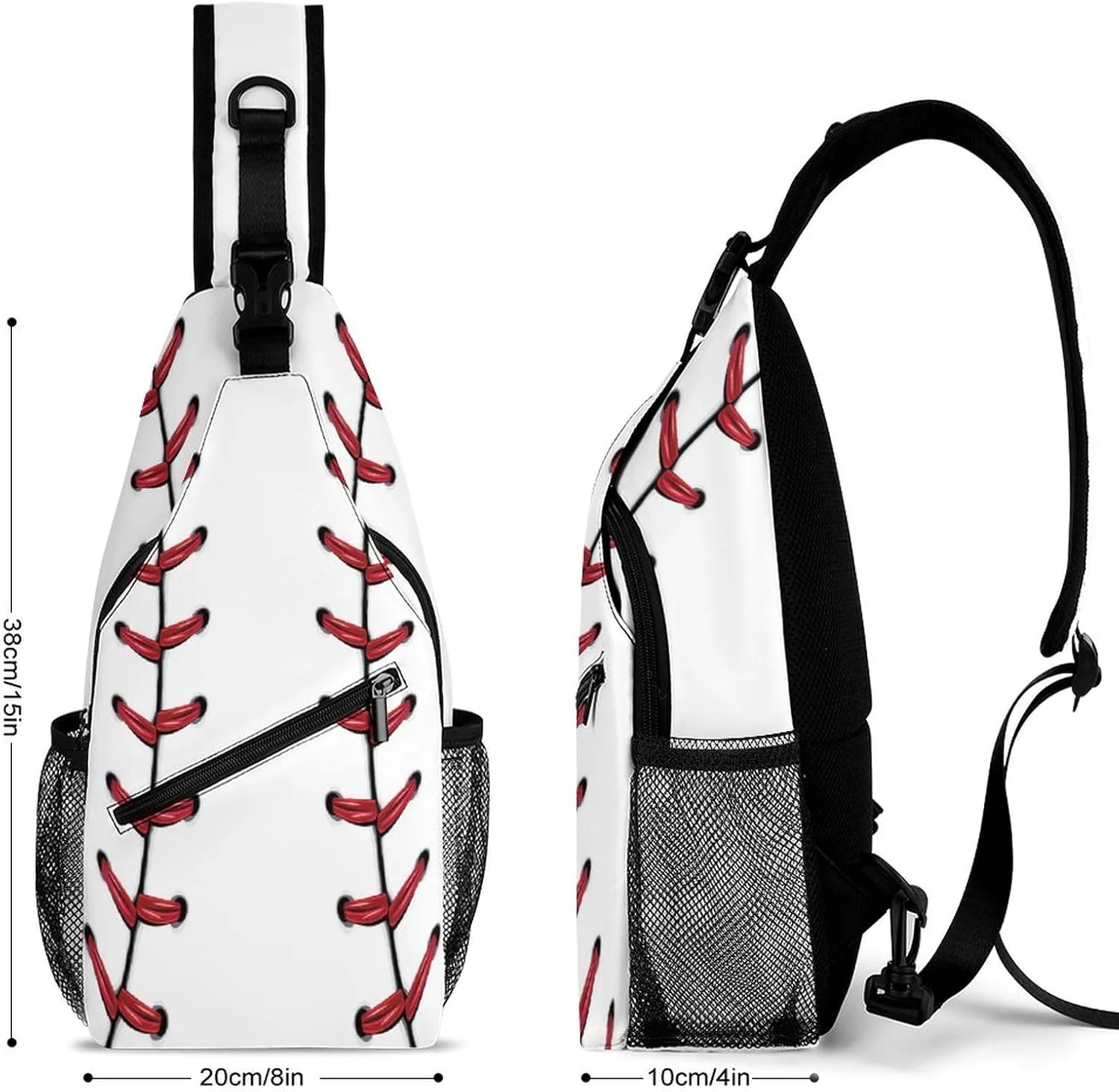 Sling Bag Baseball Stitches Crossbody Backpack with Anti Theft Sport Ball Adjustable Shoulder Bag for Travel,Hiking,Cycling,Camping