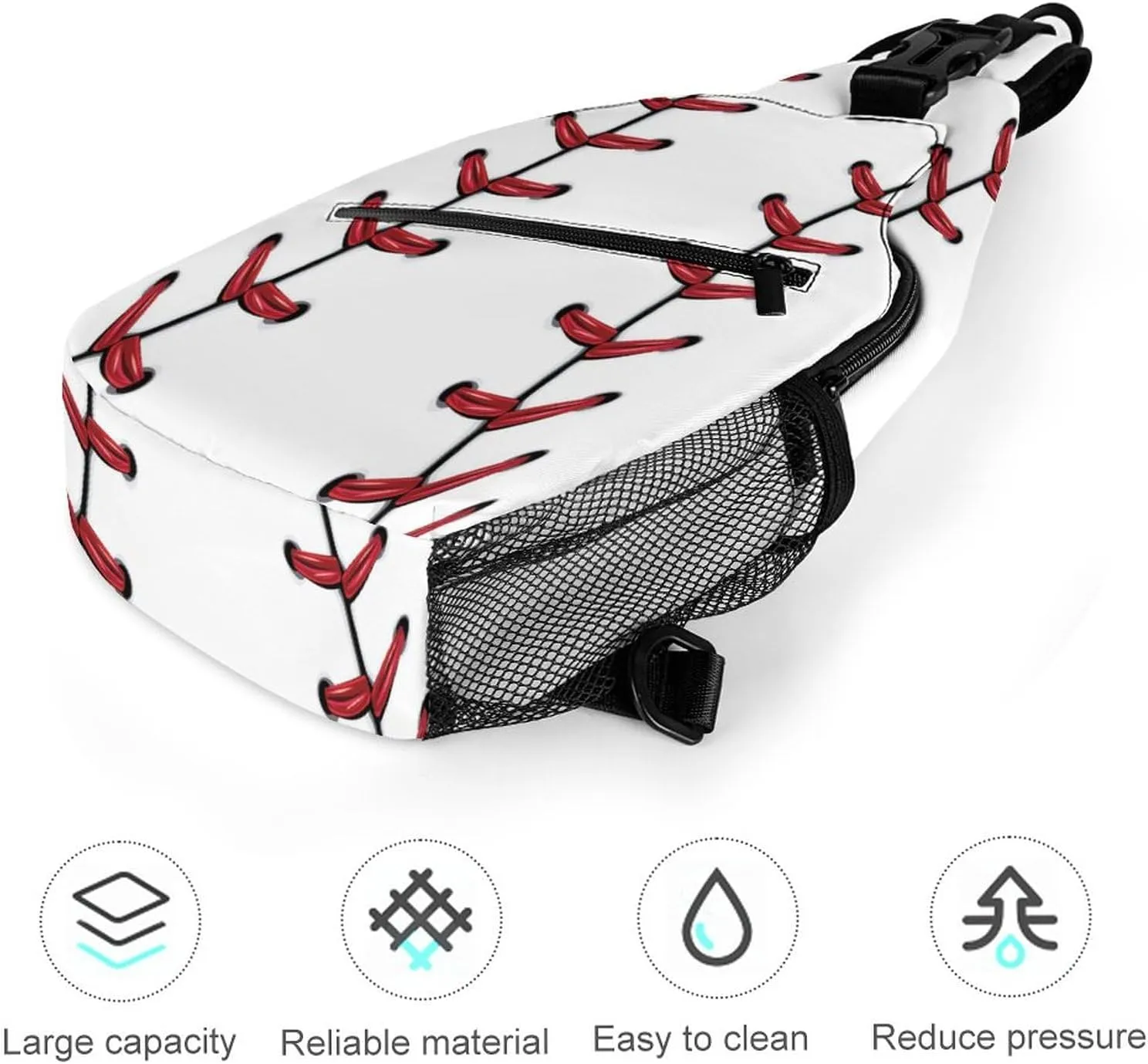 Sling Bag Baseball Stitches Crossbody Backpack with Anti Theft Sport Ball Adjustable Shoulder Bag for Travel,Hiking,Cycling,Camping