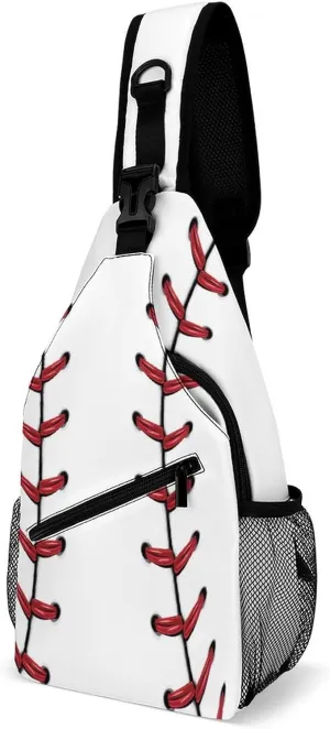 Sling Bag Baseball Stitches Crossbody Backpack with Anti Theft Sport Ball Adjustable Shoulder Bag for Travel,Hiking,Cycling,Camping