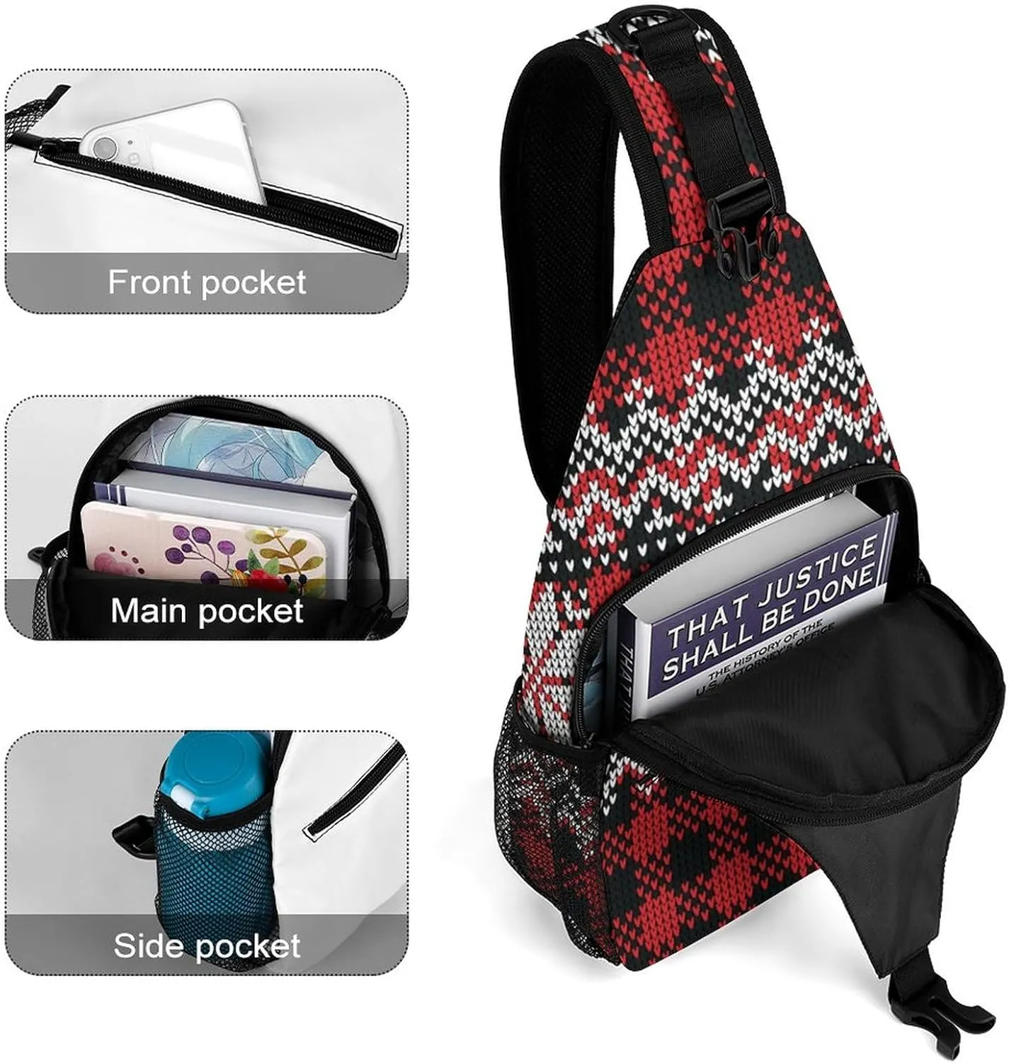 Sling Bag Buffalo Plaid Snowflakes Crossbody Backpack with Anti Theft Christmas New Year Adjustable Shoulder Bag for Travel,Hiking,Cycling,Camping
