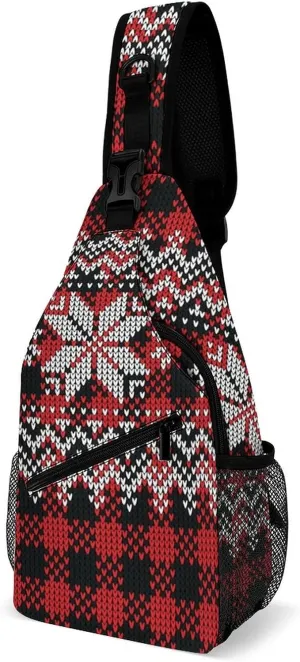 Sling Bag Buffalo Plaid Snowflakes Crossbody Backpack with Anti Theft Christmas New Year Adjustable Shoulder Bag for Travel,Hiking,Cycling,Camping