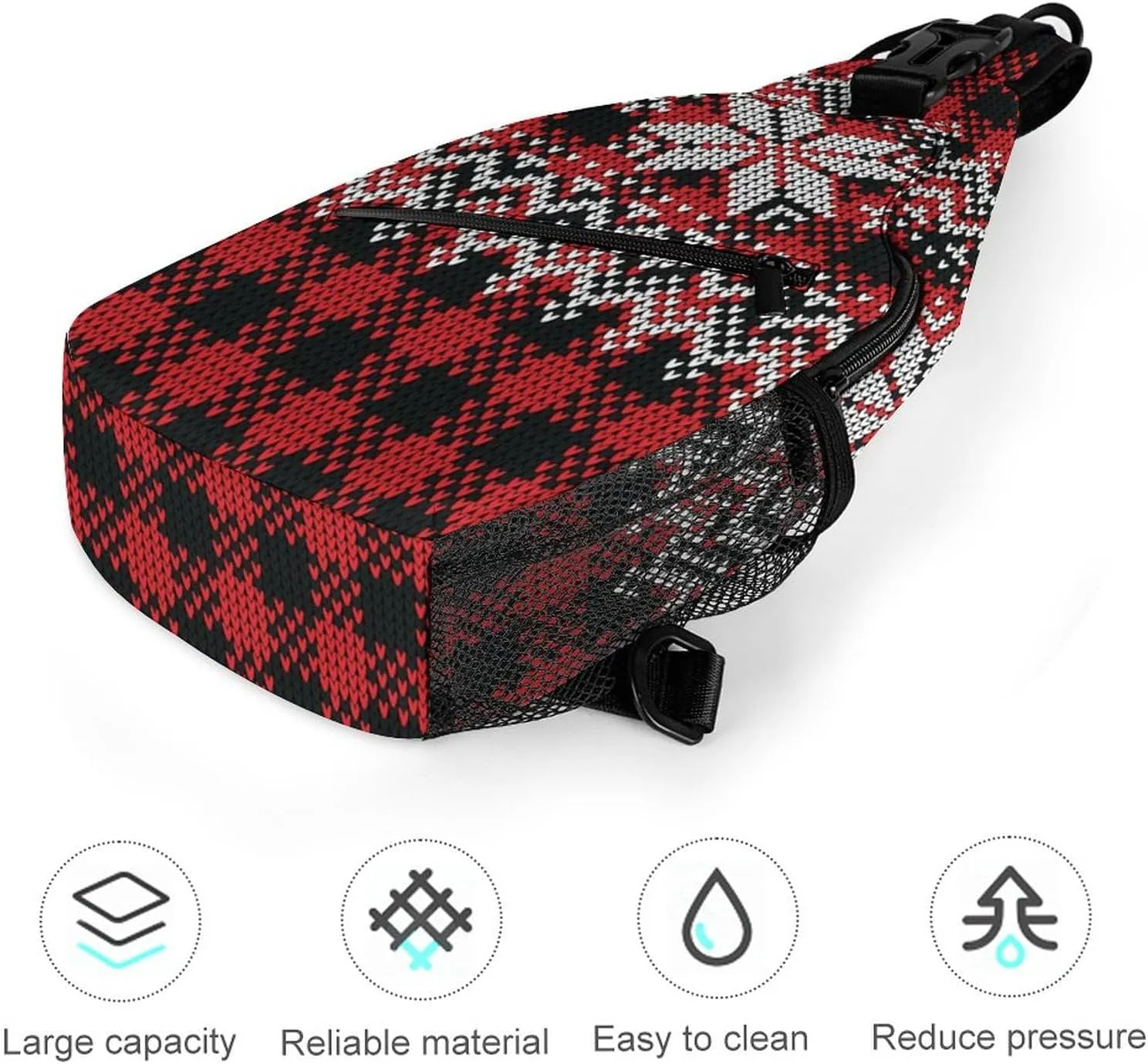 Sling Bag Buffalo Plaid Snowflakes Crossbody Backpack with Anti Theft Christmas New Year Adjustable Shoulder Bag for Travel,Hiking,Cycling,Camping
